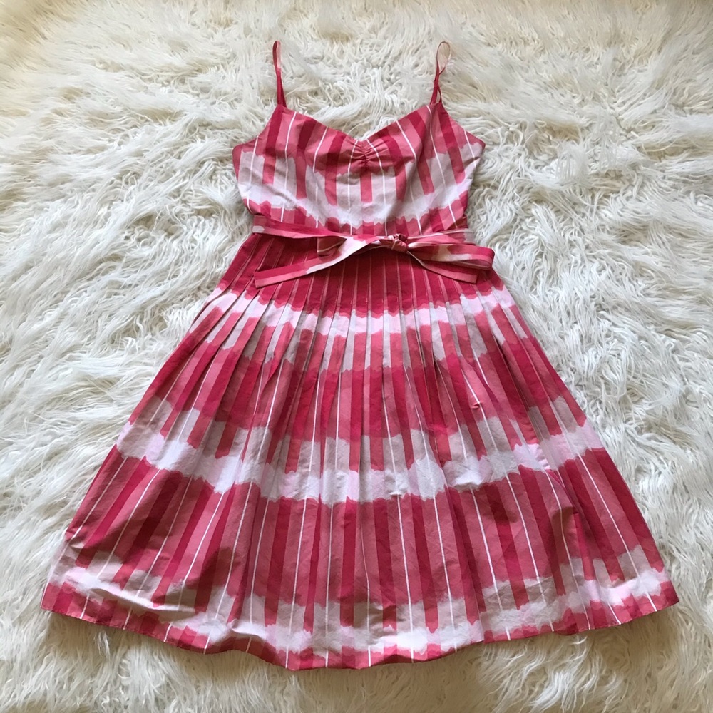 BCBGMaxAzria Pink and White Striped Pleated Sundress